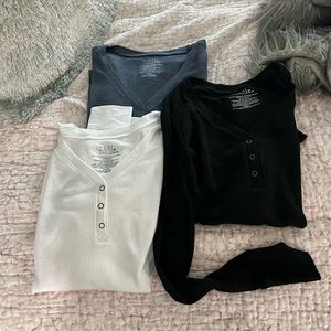 3 long sleeve waffle shirts with buttons